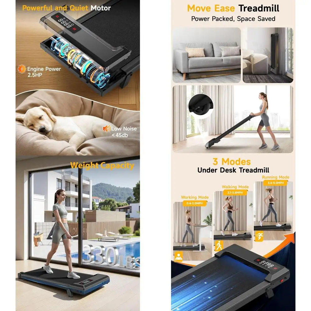 

Беговая дорожка под стол с 12-уровневым изменением угла наклона, мощностью 3.0 л.с., грузоподъемностью 350 фунтов, складная, для дома и офиса