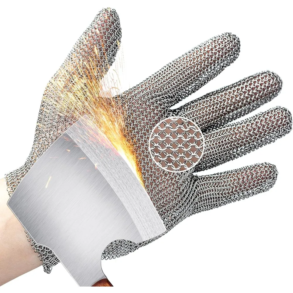 Heavy Duty Cut Resistant Stainless Steel Chainmail Glove for Meat Cutting Food Processing Kitchen Use Size M