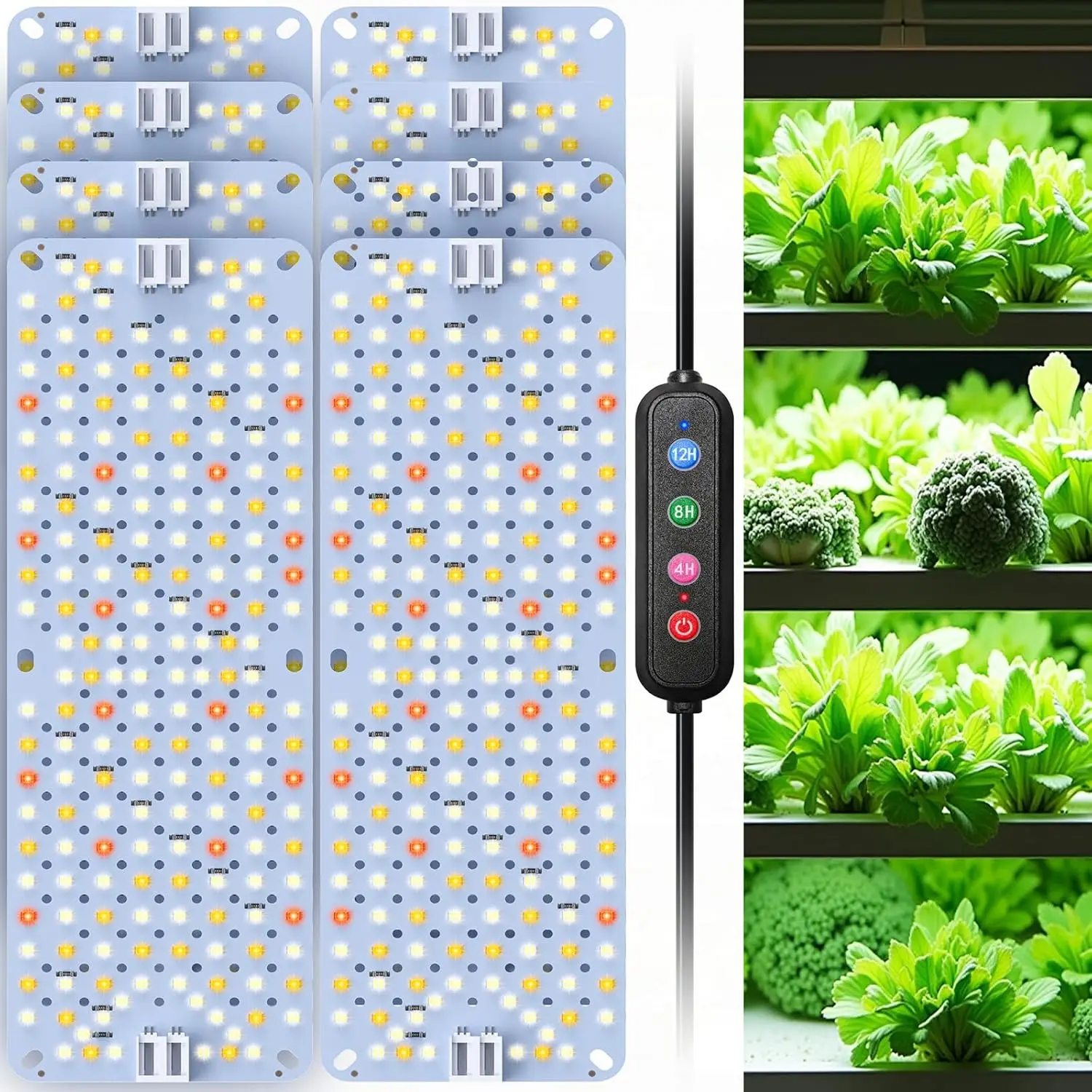 

Светодиодная панель для растений 1536 LED Full Spectrum, 100 Вт, для выращивания в помещении, с функцией последовательного подключения и таймером, для гидропоники