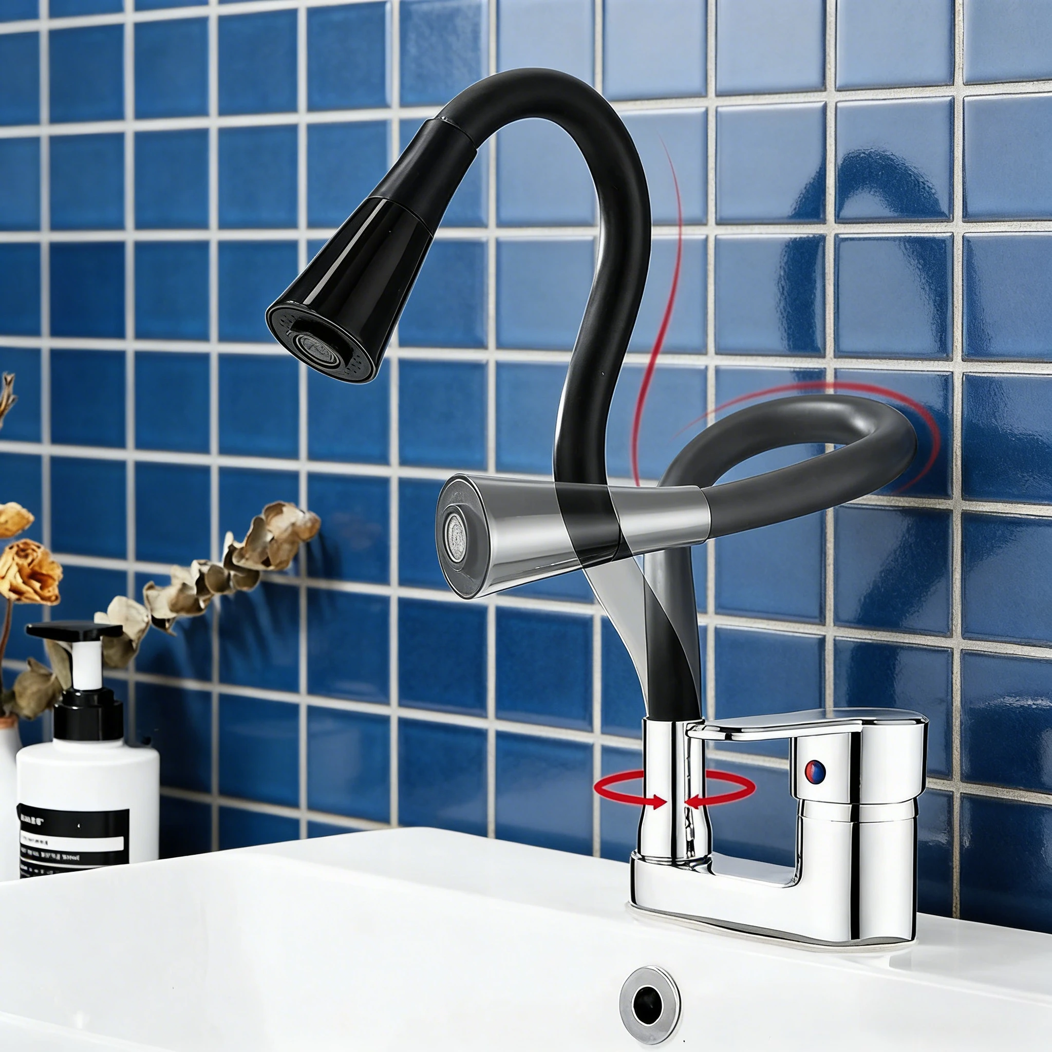 

360° Rotation Bathroom Mixer Faucet Deck MountedSingle Handle Basin Faucets Hot and Cold Water Tap Household Old-fashioned