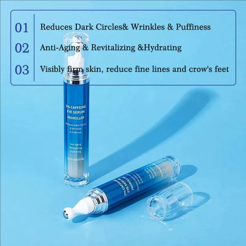 5% Caffeine Eye Serum Nourishing Moisture Under Eye Roller Cream 360° Massage Firming Serum For Dark Circles and Puffiness