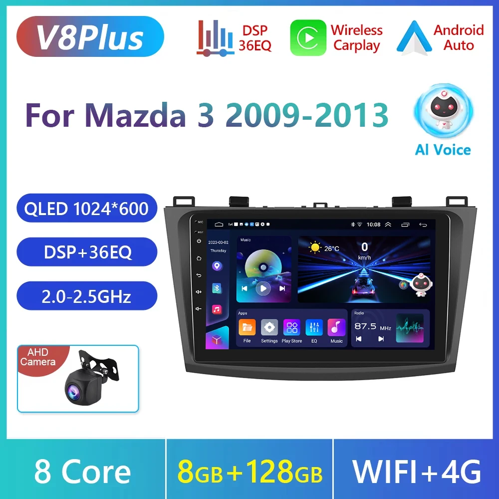 Podofo 9 inch draadloze Carplay Android Auto autoradio voor Mazda 3 2009-2013 auto intelligente systemen 2din multimediaspeler