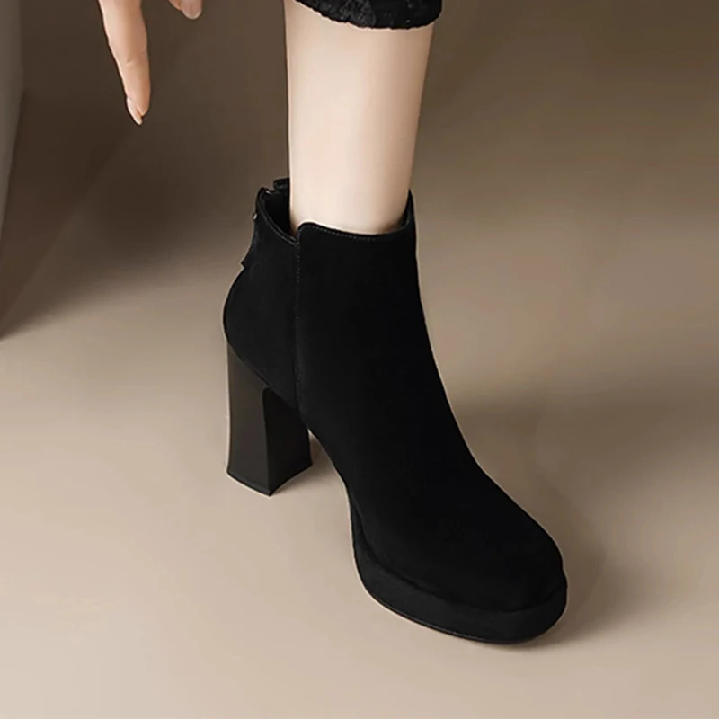 الكاحل المرأة أحذية عالية الكعب الجلد المدبوغ أحذية أنيقة مكتنزة أحذية الشتاء الفاخرة 2025 مصمم مضخات فستان أنيق تشيلسي الأحذية #4