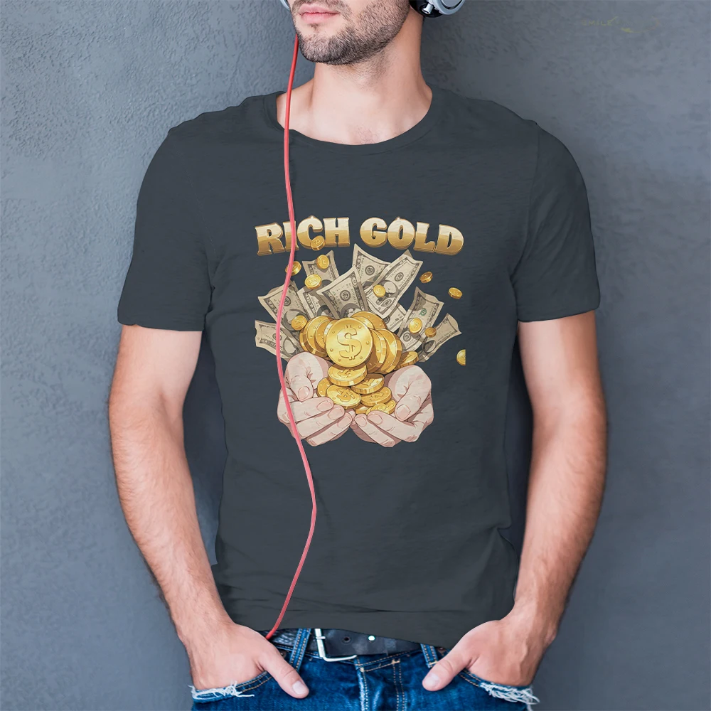 Money And Gold Wealth Graphic Tees Unique Pattern Trendy Comfortable Clothes Breathable Oversized 100% Cotton High-Quality Tops