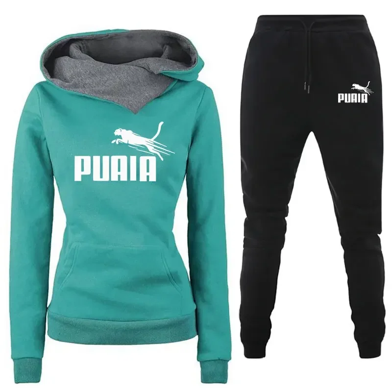 Conjunto de dos piezas de chándal para mujer, sudaderas con capucha y pantalones cálidos para invierno, jerséis, sudaderas para mujer, ropa para correr, traje deportivo