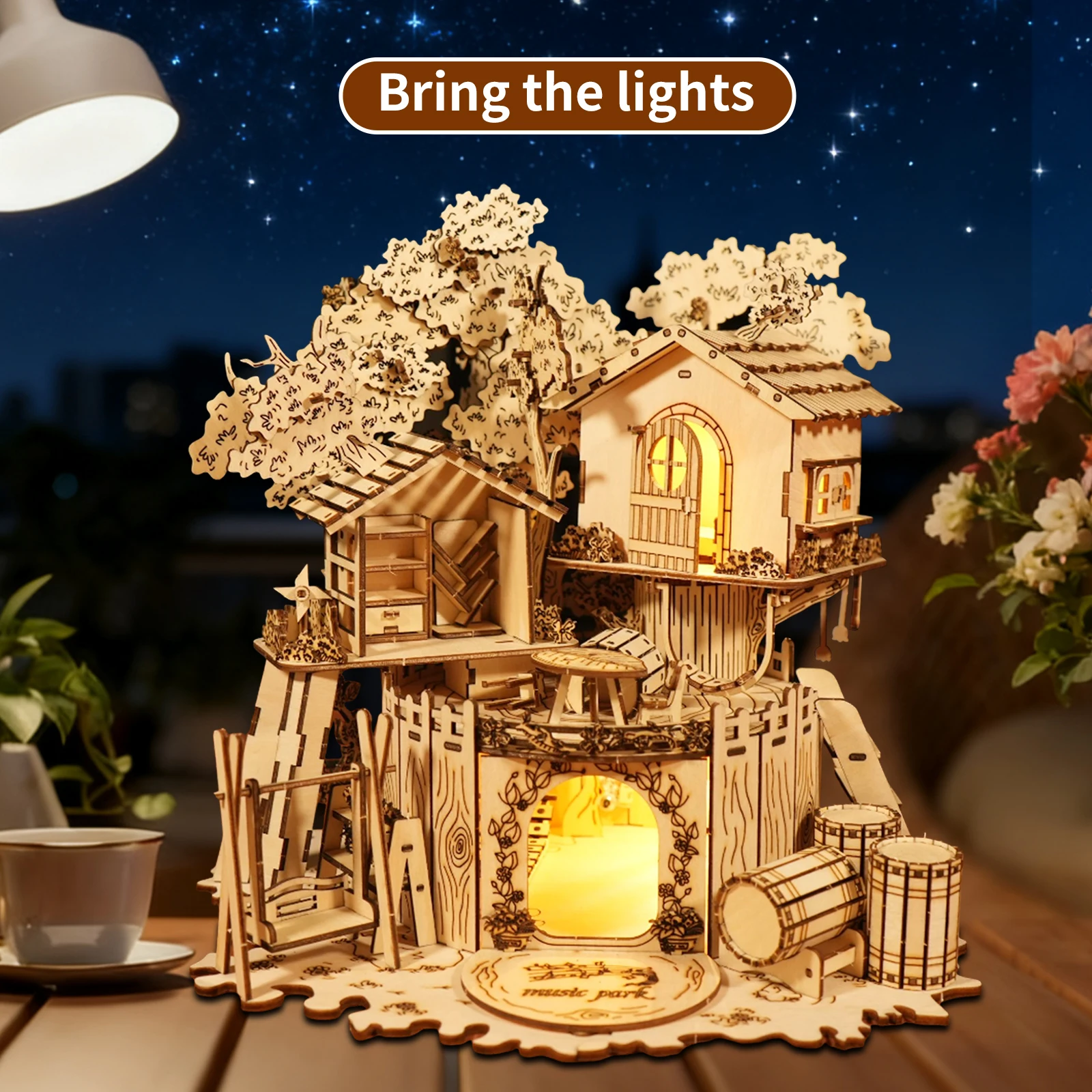 Music Park 3D Wooden Puzzle Tree House Handmade Crafts Assembly Model Kits  Creative Decoration Birthday and Christmas Gifts