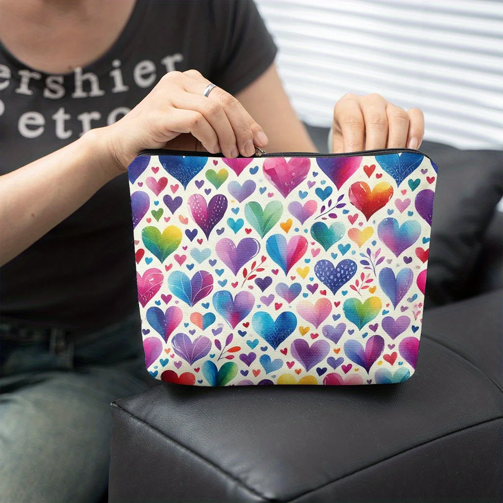 A colorful love pattern cosmetic bag-cute multifunctional zipper handbag, jewelry storage bag