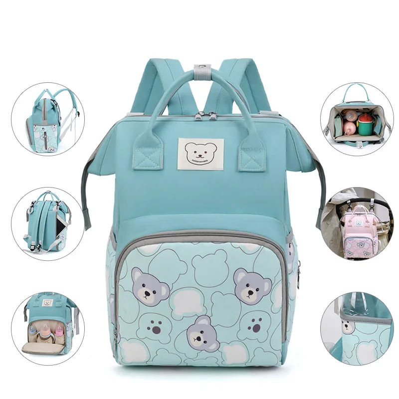 Fashion Print Nappy Backpack Bag Mummy Large Capacity Bag Animal Bear Baby Bag Multi-function Travel Diaper Bags for Baby Care