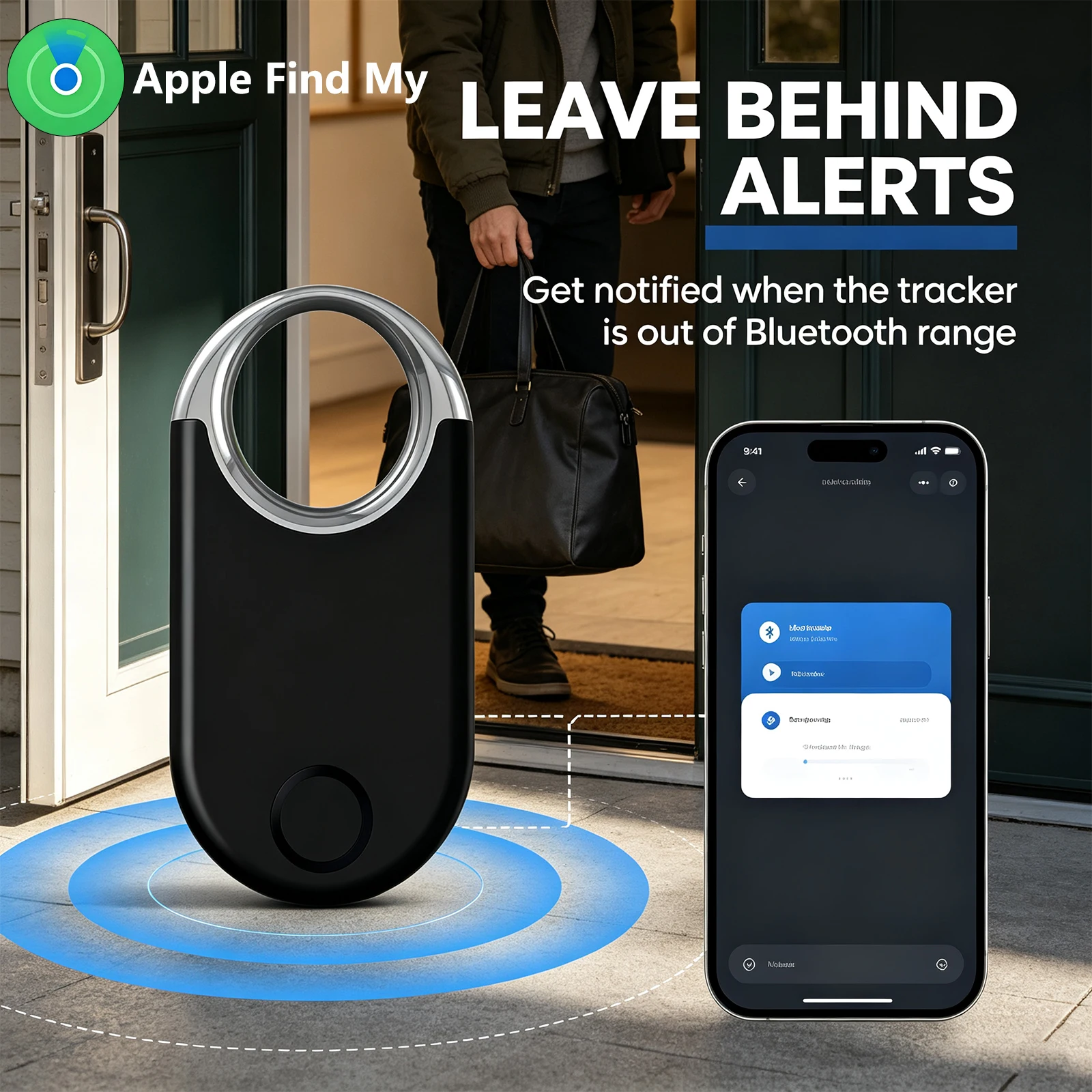 FocusOnPC 2 Pack Bluetooth Smart Tracker, Works with Apple Find My, 80dB Loud Beep & Left Behind Alert, Item Locator for Keys, Wallet, Luggage & Pets, Compatible with iPhone iPad Mac Apple Watch