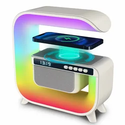 COlSUR LED Wireless Night Light Alarm Clock Bluetooth Speaker 15W Wireless Charging for iPhone Android Phone Bedroom Decoration