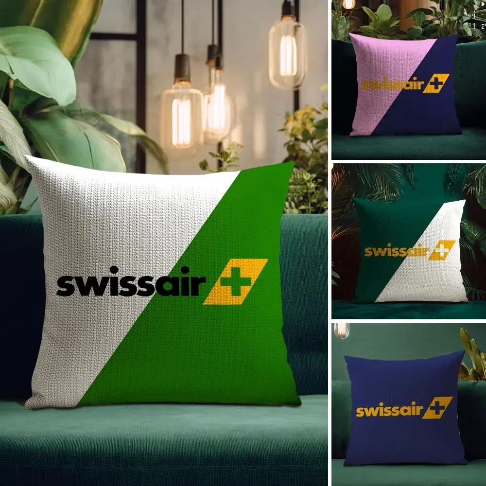 Swiss Airlines S-Swissair Pillow Case Natural Linen Organic Fabric Double-Sided Printing Breathable Perfect for Home Decor