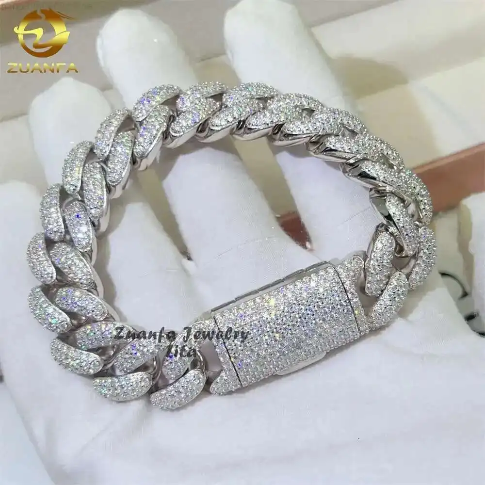 

Hip Hop Rapper Silver 925 Mens Jewelry Iced Out Diamond 15mm 3 Rows Moissanite Cuban Link Chain Bracelet