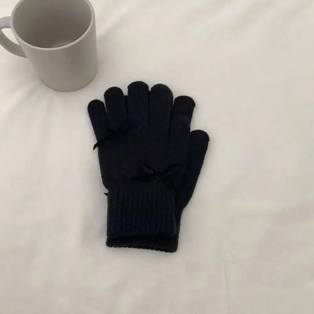 

Fashion Touch Screen Knitted Bow Gloves Candy Colored Bowknot Women Winter Gloves Warm Solid Color Warm Riding Gloves Ladies