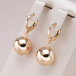 Kinel Simple Glossy Spherical Drop Earrings 585 Rose Gold Color Fashion Wedding Daily Jewelry Fashion Modern Metal Hoop Earrings