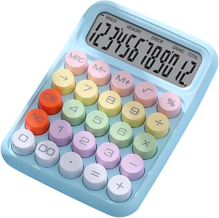

Cute Desktop Calculator with Big Buttons, Large Display Screen with 12 Digit Mechanical Calculator for School Office Work - Pe