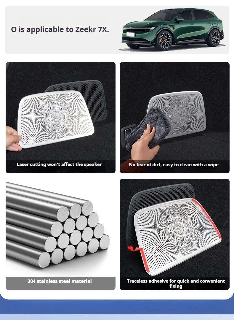 2Pcs for ZEEKR 7X Car Trunk Horn Cover Stainless Steel Speaker Decorative Frame Sticker Car Decoration Interior Car Accessories