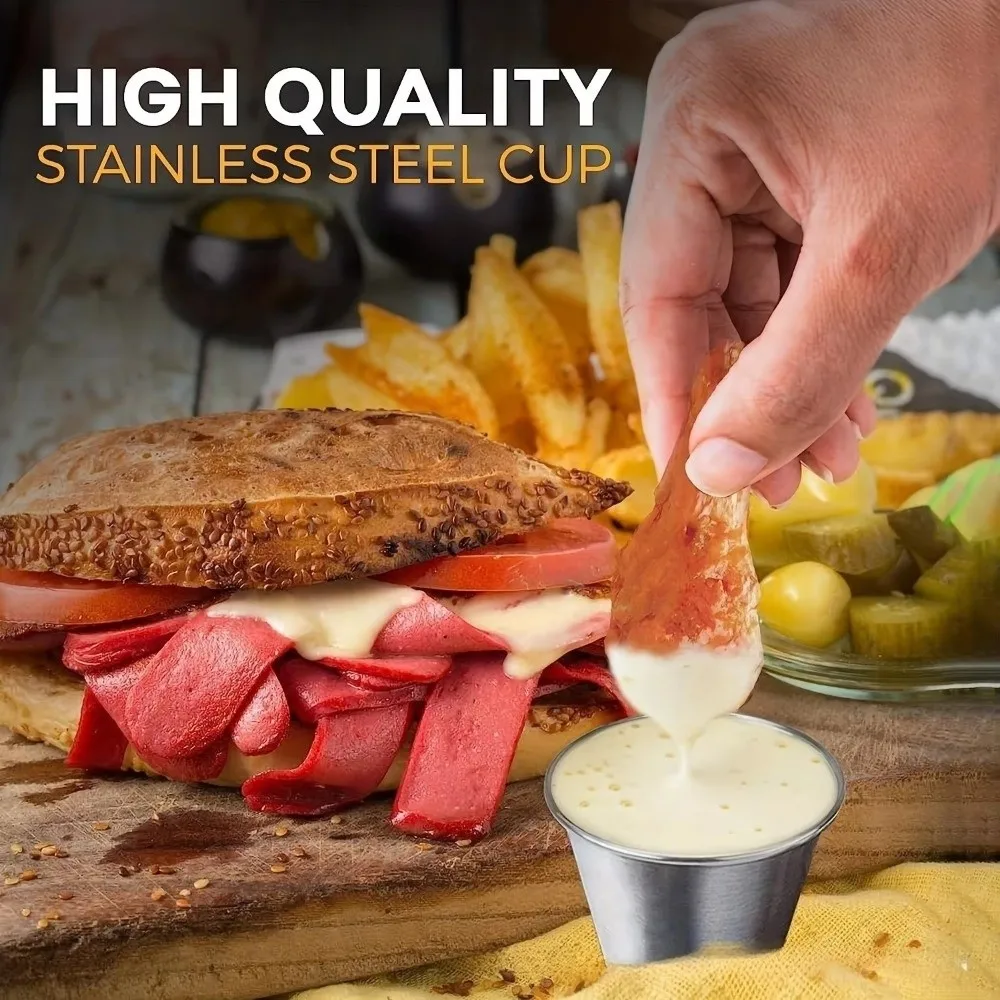 Durable 1.5 Oz Capacity Sauce Cups Reusable Stainless Steel Condiment Ramekins Mini Size Serving Containers For Ketchup Mustard