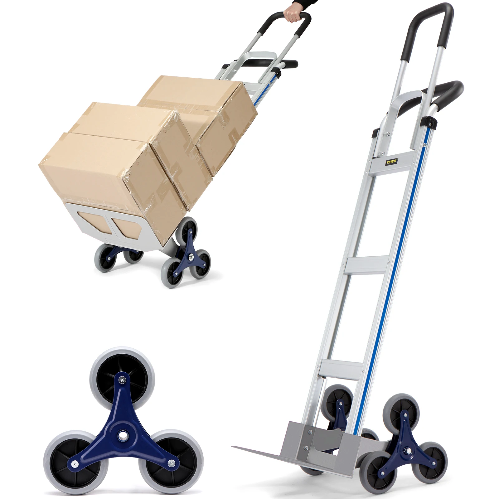 VEVOR 550LBS Stair Climbing Cart Folding Trolley Heavy Duty with Dual Handles Truck Frame for Warehouse Shopping Airport