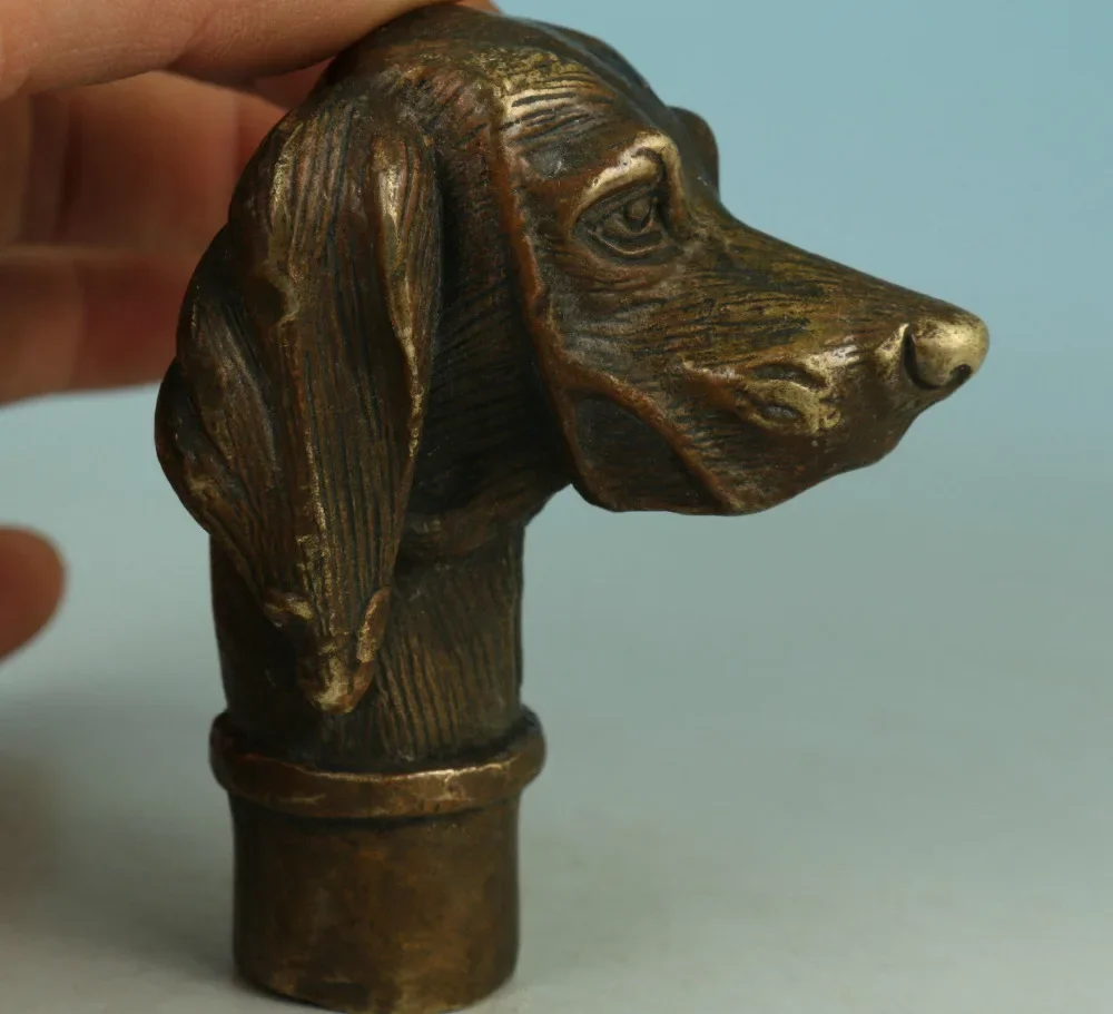 

Fierce Chinese Old Bronze Hand Carved Dog Statue Walking Stick Head Collection Free shipping