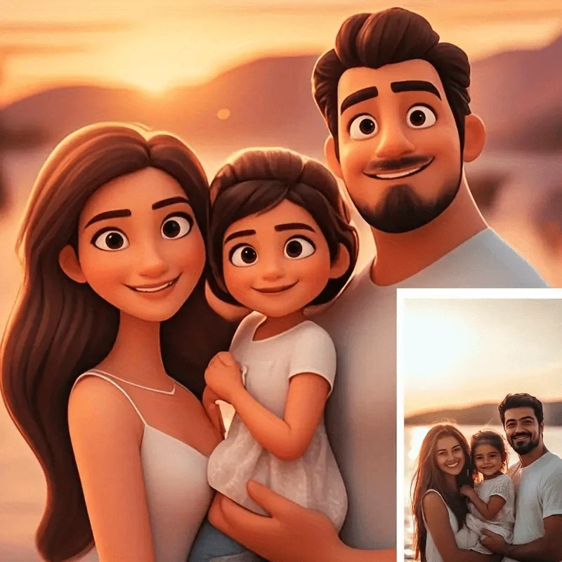 Custom Family Portrait Cartoon-Style Print Personalized Photo Animation Art, Wall Decor for Birthdays Gift Festive Decoration