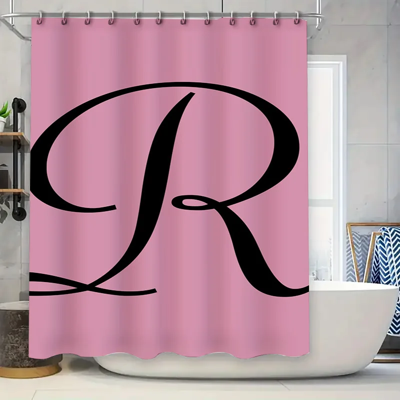 

Pink Bath Shower Curtain with Letter Print Personalized Custom Name Monogram Decor for Bathroom Accessories Sets
