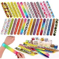50/100Pcs Colorful Hearts Animal Print Design Retro Slap Bands Kids Adults Birthday Classroom Gifts Easter Carnival Party Favors