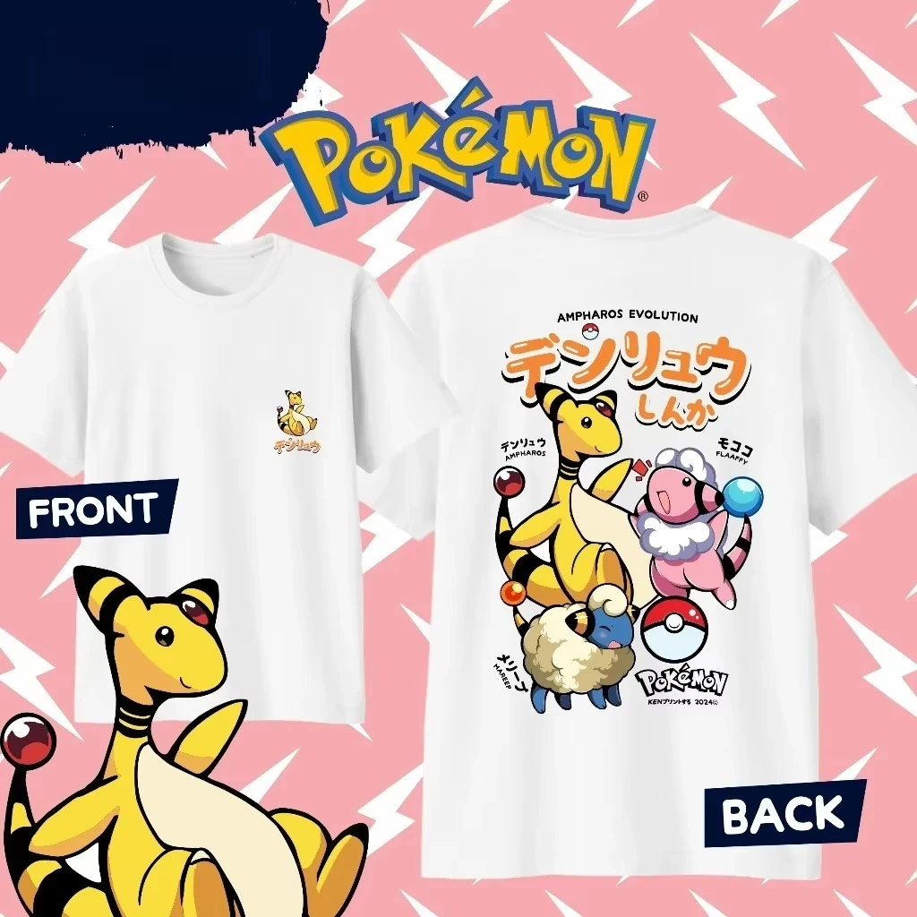 Anime Pokémon Evolution Graphic Tshirt Cotton Oneck Short Sleeve Double Sided Print Casual Oversized Streetwear Summer Tee Tops