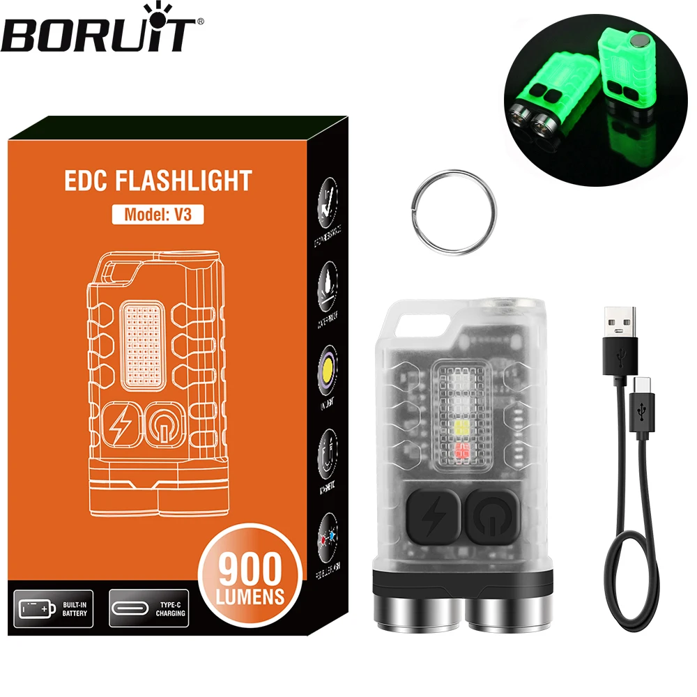 

BORUiT V3 светодиодный брелок-фонарик Type-C перезаряжаемый мини-фонарик с магнитом УФ-светильник портативная рабочая лампа для карманного использования в кемпинге