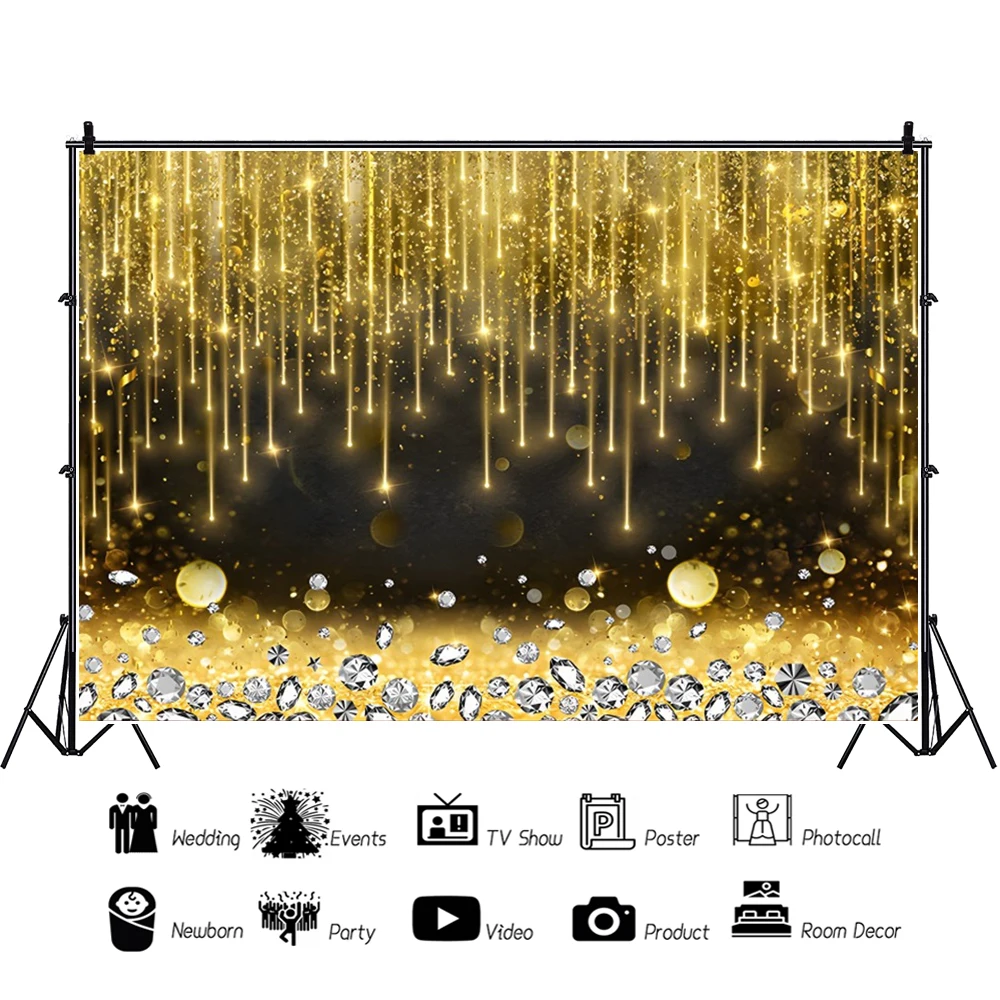 Laeacco Bokeh Gouden Achtergrond Gouden Glitter Twinkle Lichten Spot Sparkles Bruiloft Verjaardagsfeest Portret Fotografie Achtergrond