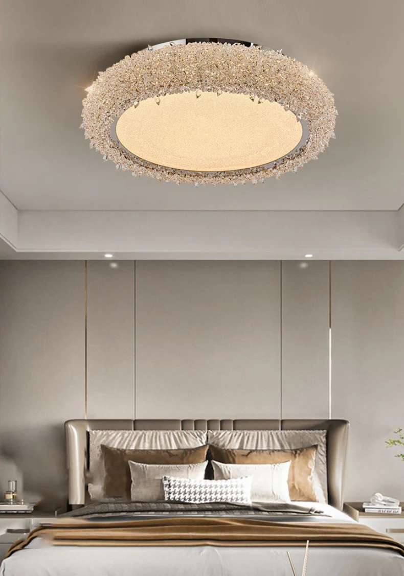 Round Crystal LED Ceiling Light Chrome Metal