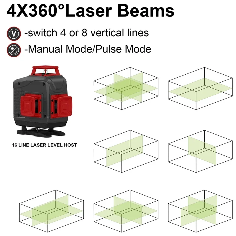 WEIDDW 4D16 Lines Professional Laser Level Self-Leveling Horizontal & Vertical Green Cross Line Professional Laser Level Tools