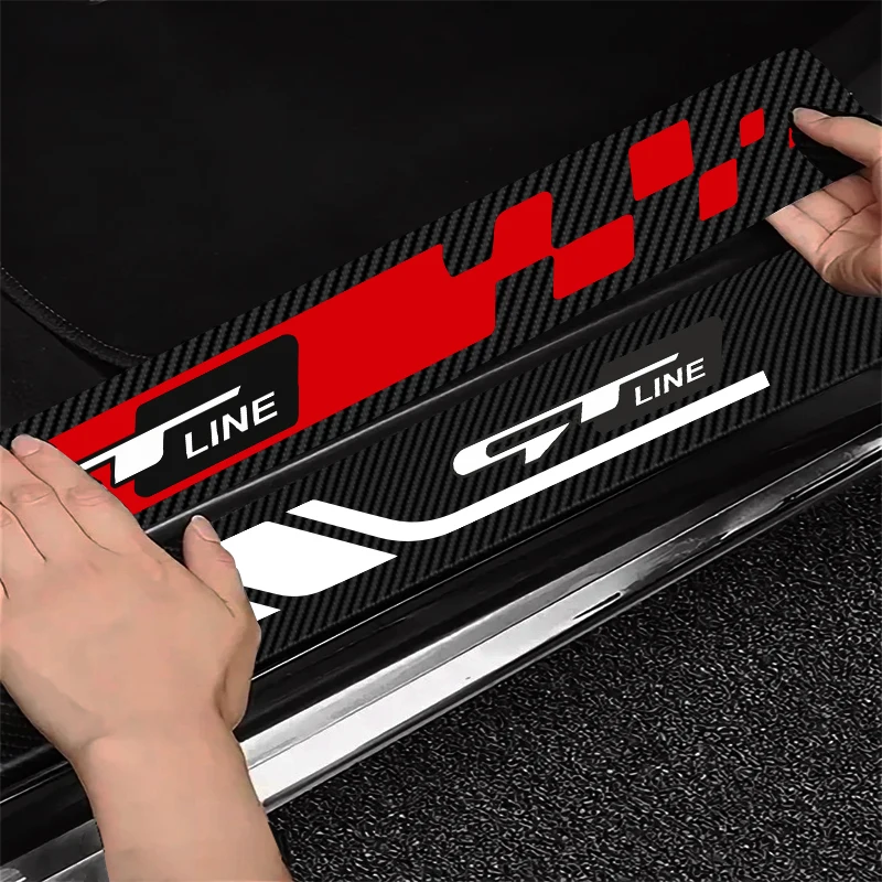 4pcs Car Door Sill Protector Carbon Fiber Sticker Anti Scratch For KIA Gt Line Ceed Sportage Rio Sorento Picanto Xceed Accessori