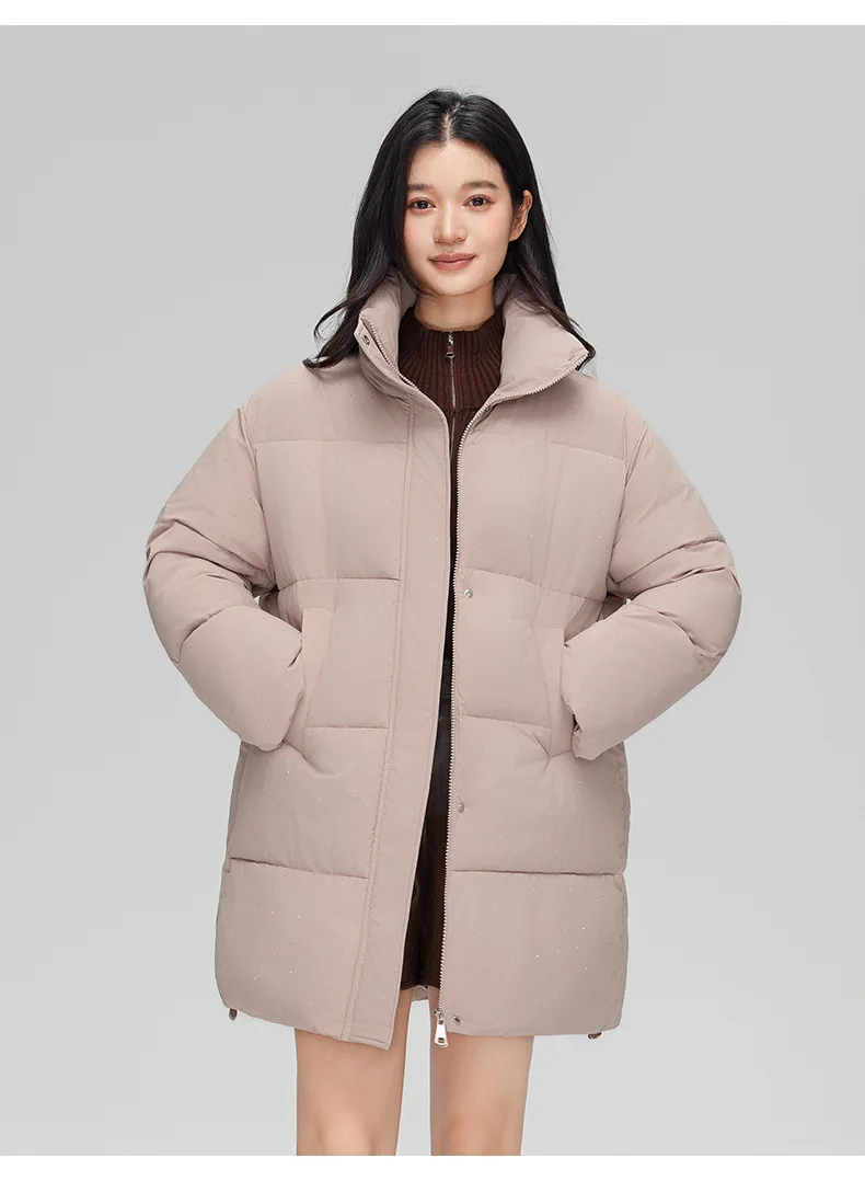 Parka Wanita Musim Dingin Hangat, Model Longgar Kasual Lengan Panjang, Mantel Fashion Polos dengan Ritsleting, Pakaian Luar Berlian Berkilau untuk Pelajar, Terbaru