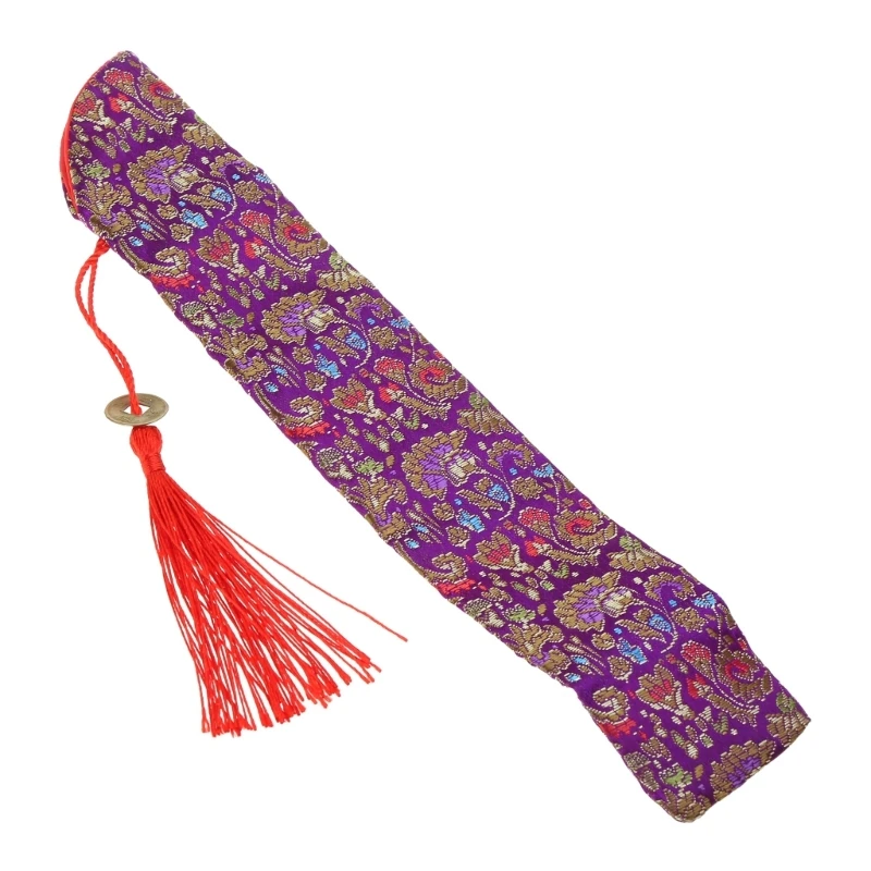 Silk Folding Chinese Hand Fan Bag With Tassel Dustproof Holder Protector C