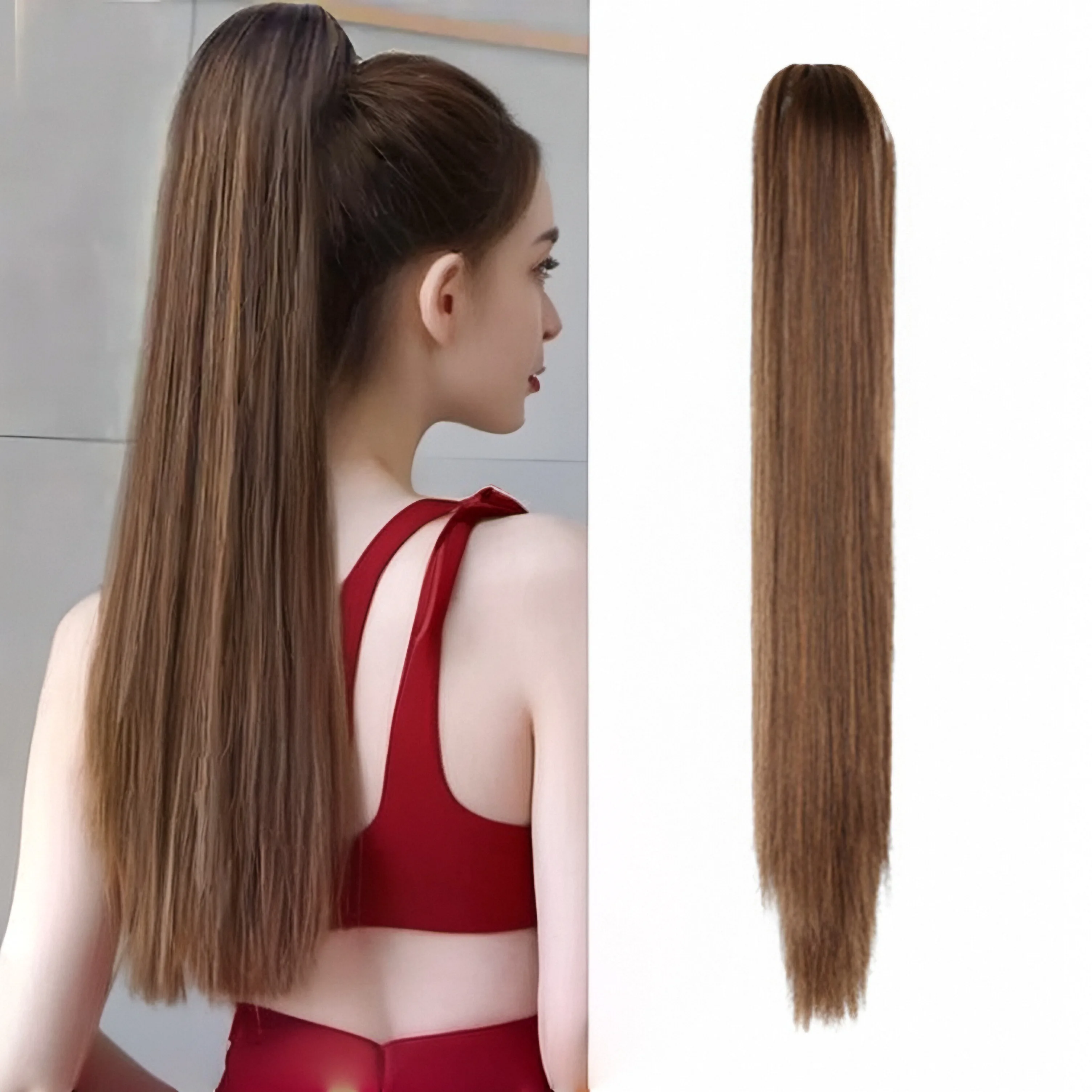 

Synthetic 24Inch Claw Clip On Long Straight Ponytail Hair Extension Ponytail Extension Hair For Women Pony Tail Hair Hairpiece