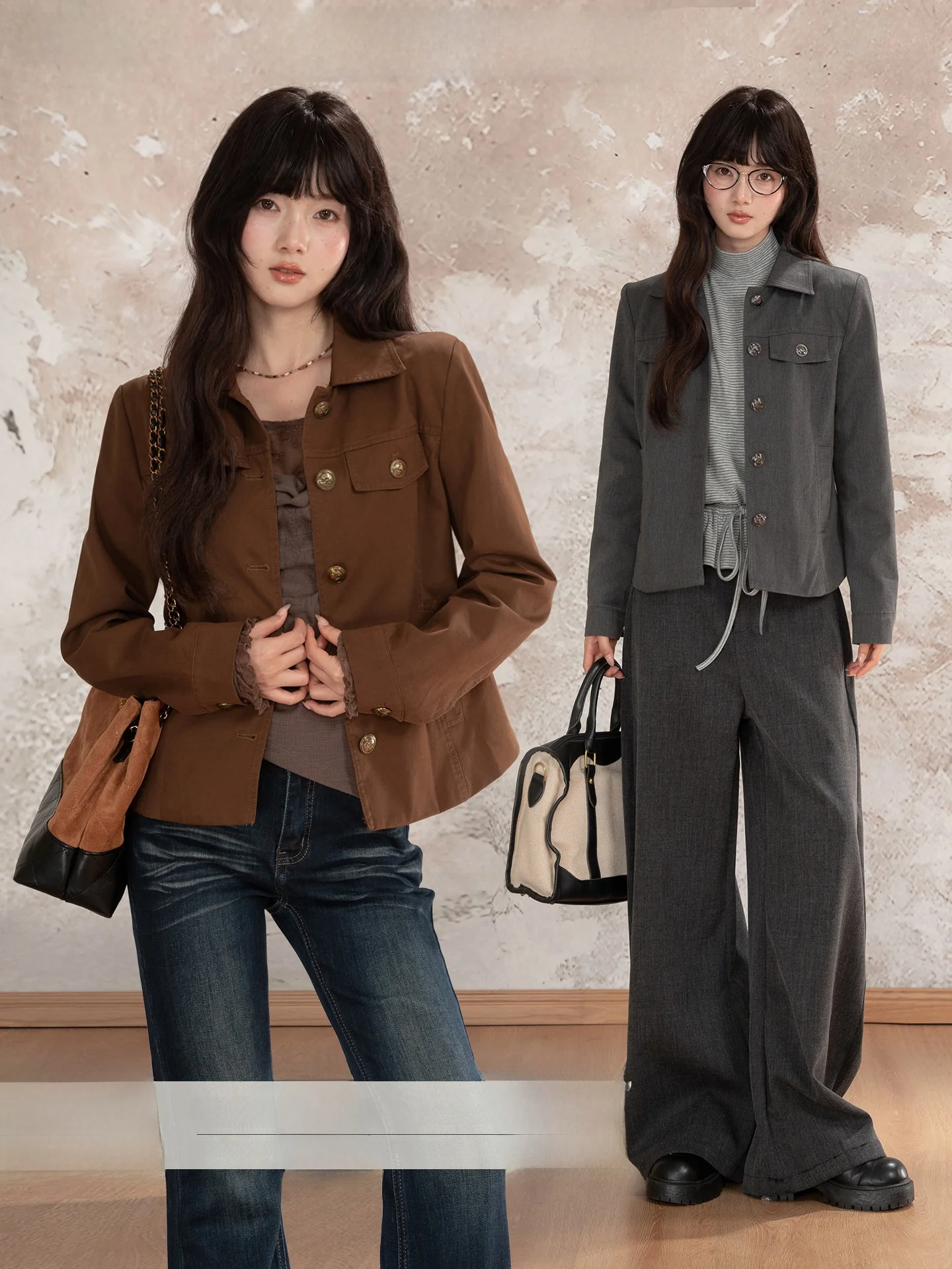 

Loveheynew Коричневая ретро-куртка с воротником, женская осенняя элегантная приталенная сексуальная верхняя одежда из хлопка с длинными рукавами на пуговицах