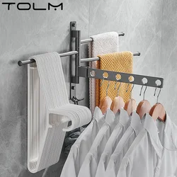 Swivel Towel Racks 180 Degrees Rotation Rack Towel Bar Towel Holder Wall Mounted 4 Arms for Bathroom Without Drilling Aluminum