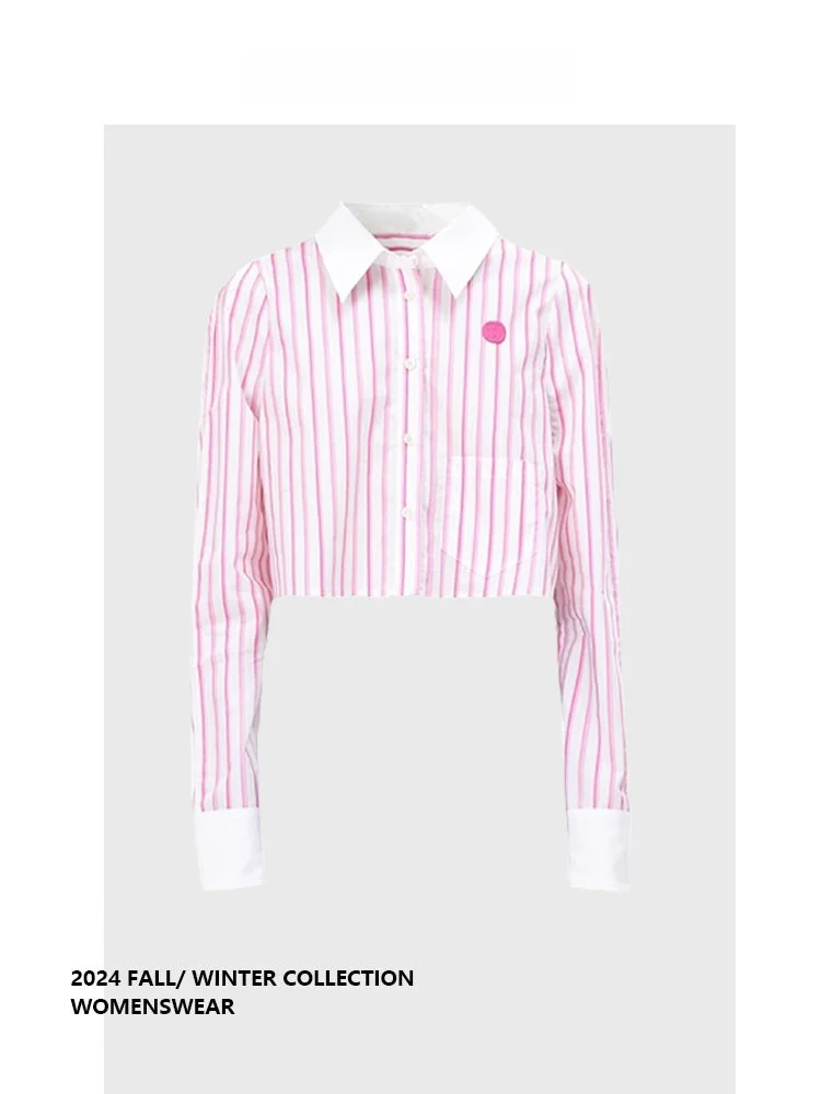 

Женская нижняя одежда Forever 2: розовая полосатая блузка с воротником-стойкой, длинный рукав, высокое качество, большие размеры