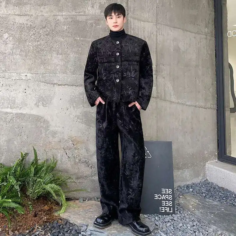 LUZHEN Chinese Style Woolen Two-piece Sets Men\'s Elegant Suit Short Jacket Straight Casual Pants New Fashion Male Clothes LZ7829