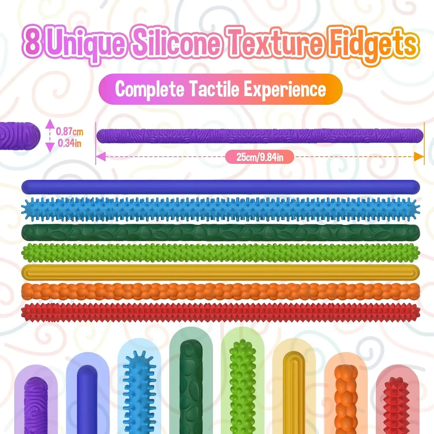 Soft Silicone Tactile Sensory Stick Fidget Toy Pack Flexible Twist Sticks Stress Relief Autism Sensory Play Toy