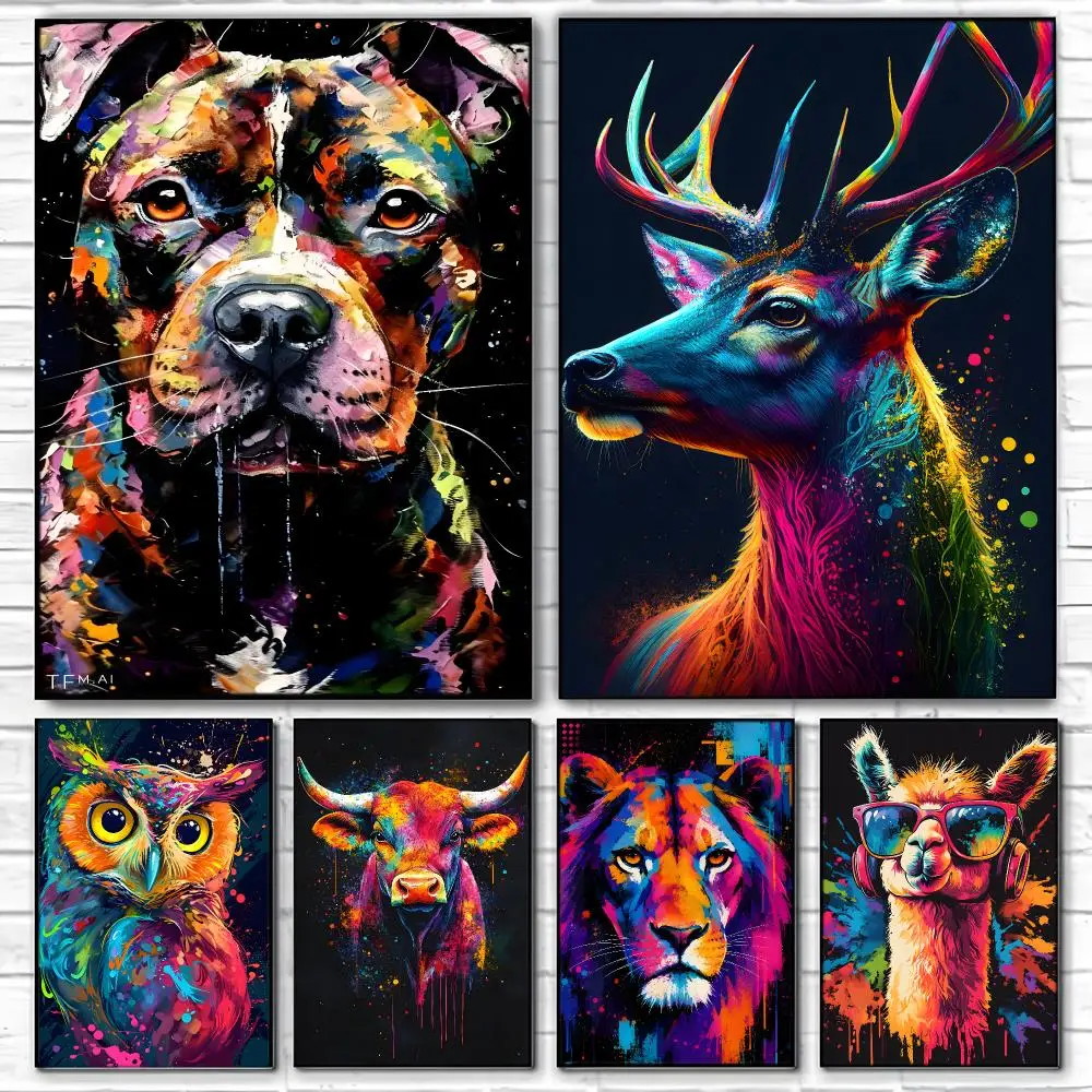 Rainbow Ink Splash Colorful Splash Art Animal Poster  High-definition Art Sticker Self Adhesive Waterproof Home Decoration