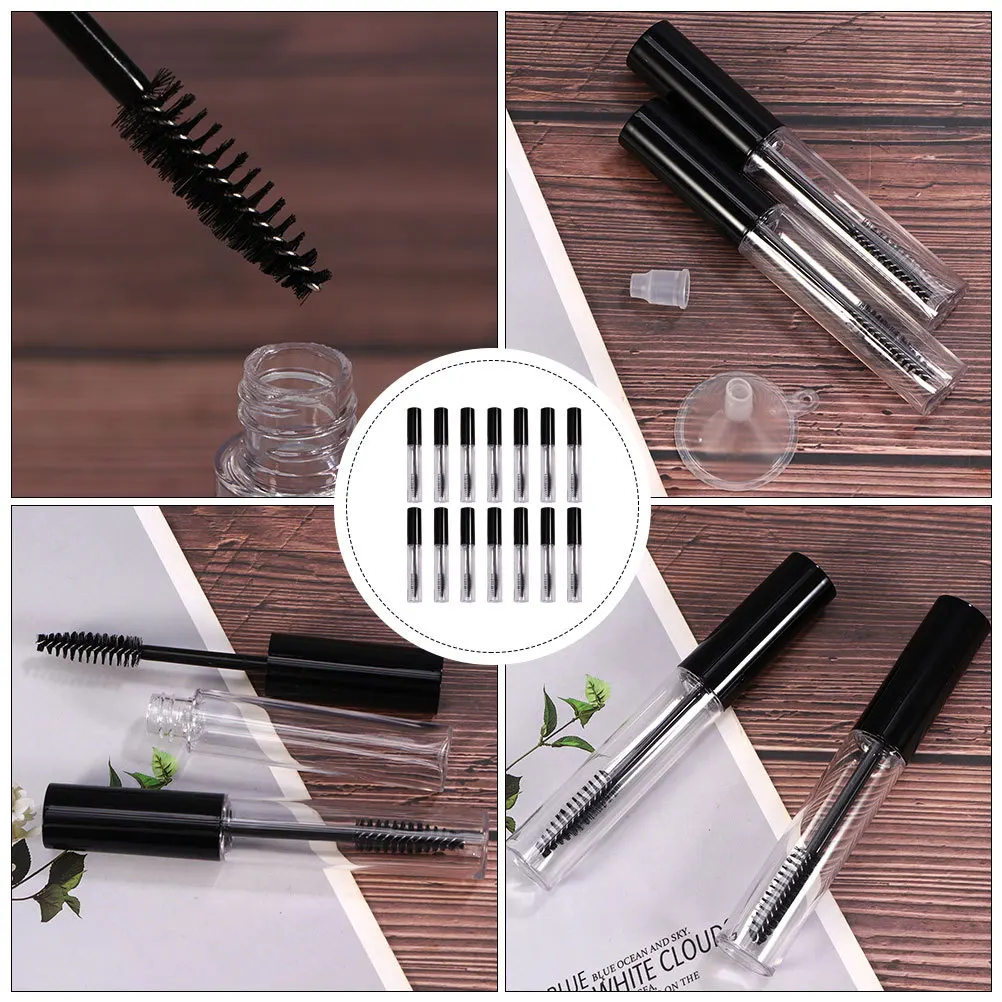 1 conjunto mini tubos de rímel recarregáveis vazio garrafas de creme de cílios portátil leve funil diy viagem recipiente essencial