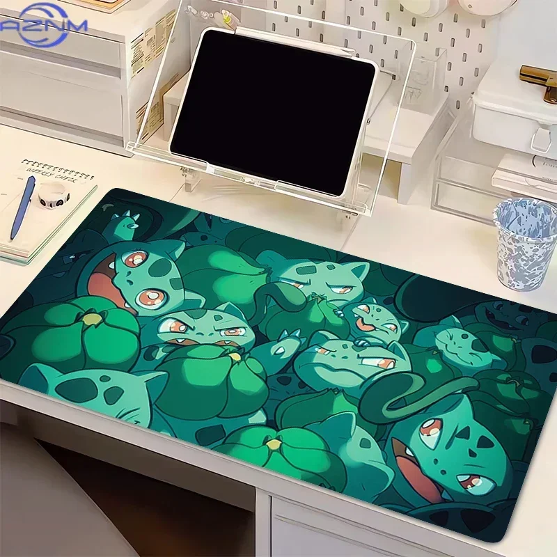 Bulbasaur Group Green Cute Anime Large Mousepad, Rubber Non Slip Desk Mat for Gaming and Office Desktop Decoration