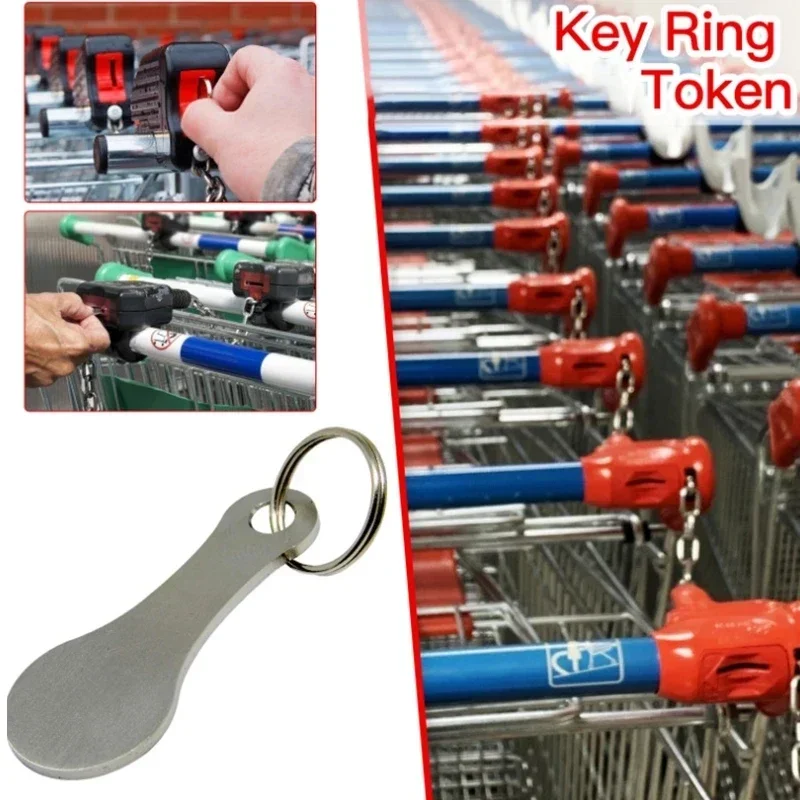 Stainless Steel Shopping Cart Tokens Trolley Token Key Ring Decorative Keychain Multipurpose Shopping Portable For Home Outdoor