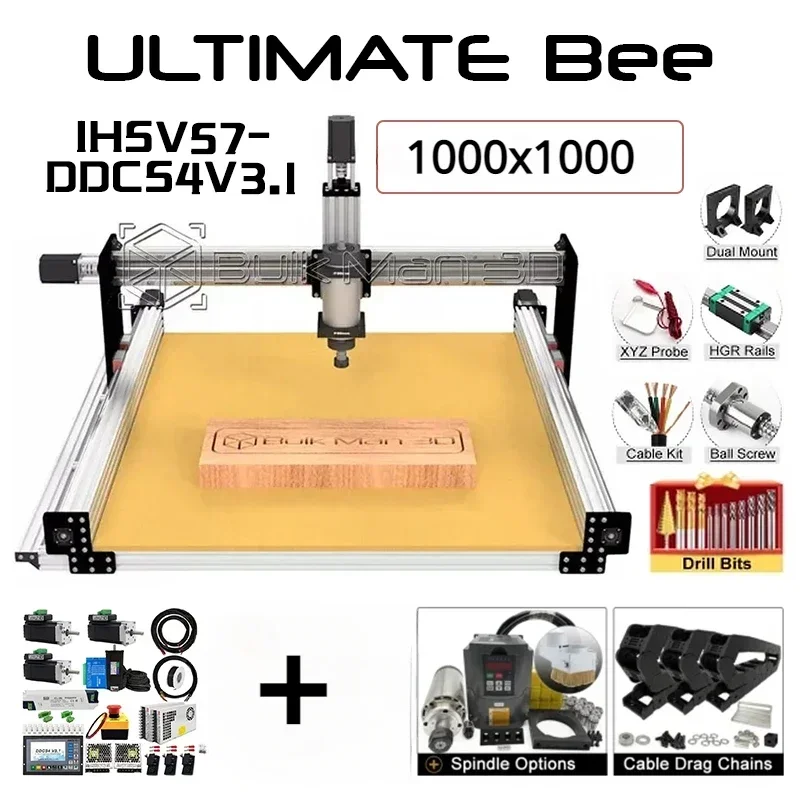 

20%OFF BulkMan3D Silver 1000x1000 ULTIMATE Bee CNC Machine Full Kit with DDCS4V3.1-IHSV57-180W CNC Wood Router Working Machine