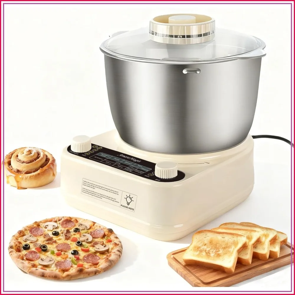 

5.3QT Dough Kneader with Timer & Fermentation, Electric Mixer for Bread, Pizza, Pasta, Up to 1.4kg, Hands-Free, 304 Bowl