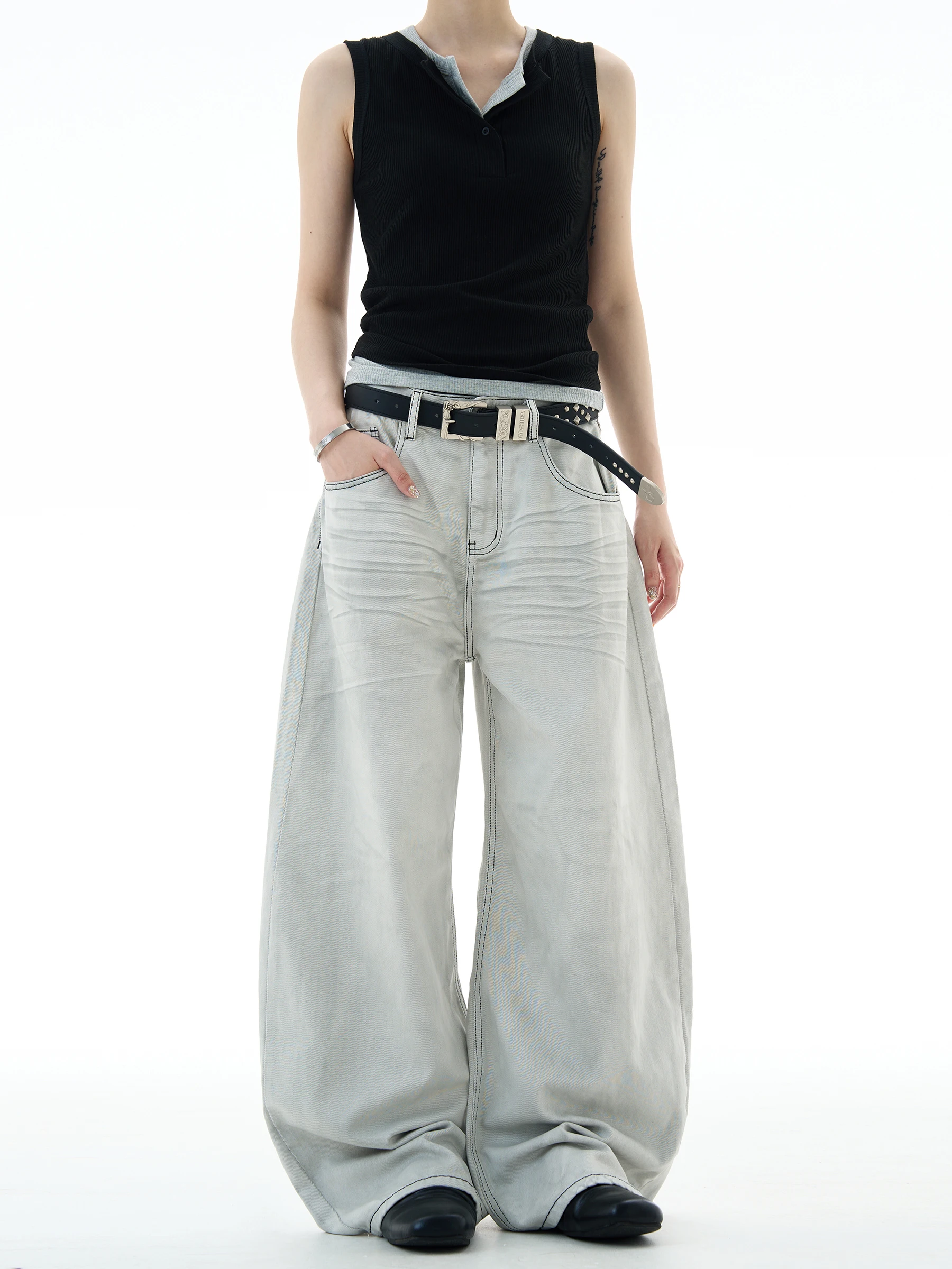 جينز رجالي فضفاض غير رسمي من MADWITCH American High Street Vintage من القطن بأرجل مستقيمة وسحاب متوسط الخصر يطير جميع الفصول