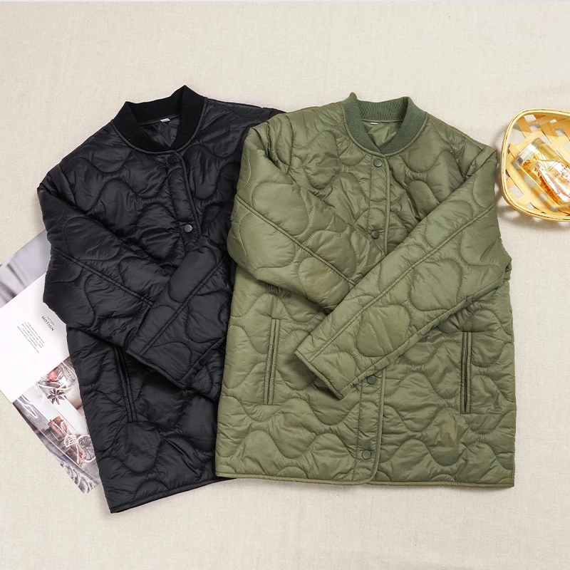 Lightweight Quilted Jacket Women\'s 2026 Solid Color New Chic Casual Warm Long-Sleeved Button Up Overcoat Winter Clothing
