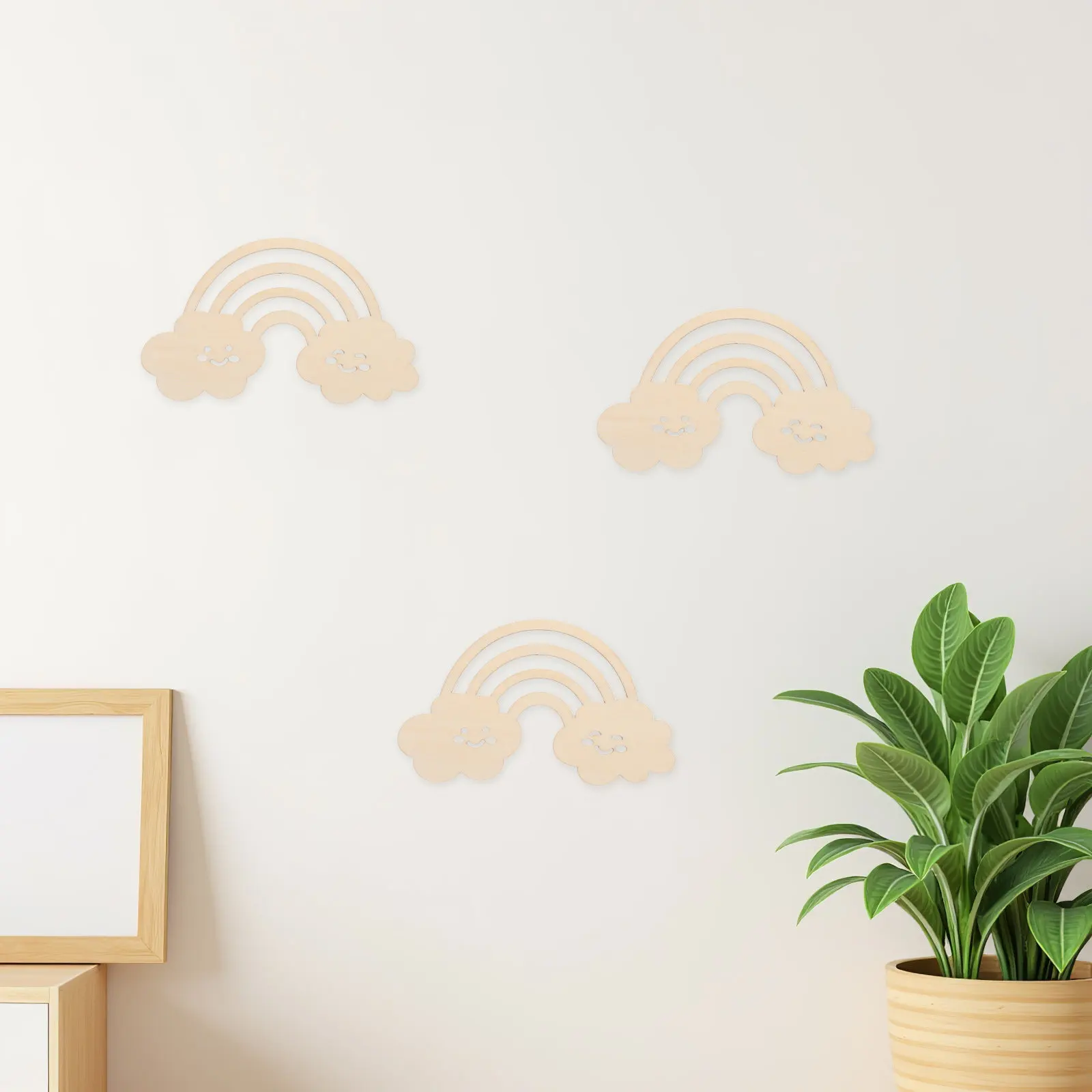 Wooden Cloud Cutouts 6 Piece Hollow Rainbow Wood Slices for DIY Nursery Bedroom Classroom Wall Decor