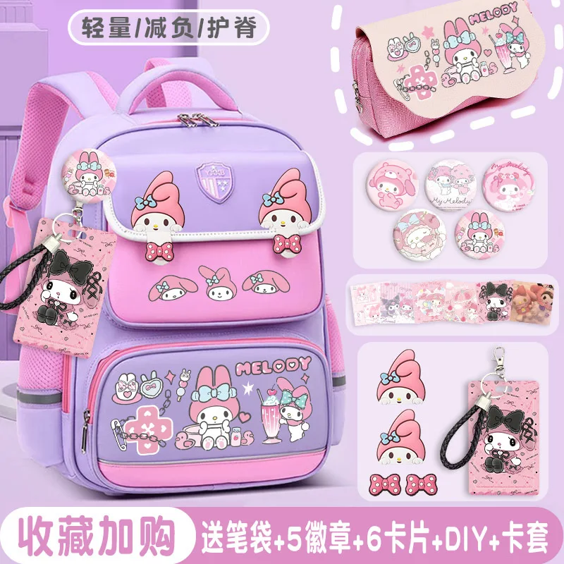 Sanrio Kuromi dziewczynka torba studencka Cinnamoroll Anime figura Kawaii dziecięca ochrona kręgosłupa nocna odblaskowa wodoodporna plecak